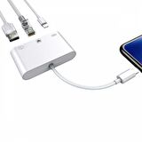 Polham Apple İpad ve İphone Uyumlu  İnternet, Şarj ve Kamera Dönüştürücü Kablosu, 3in1 RJ45 Adaptör