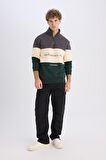 DeFacto Relax Fit Dik Yaka Fermuarlı Baskılı Kalın Sweatshirt D2562AX24AUAR63