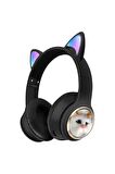Kedi Tüylü Işıklı Kedili Mikrofonlu Bluetoothlu Kulaklık SD Aux Girişli KEDİ kulaklık Kablosuz