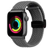 Sneezy Apple Watch 42-44-45-49mm İle Uyumlu FiberLink Manyetik Tokalı Kumaş Örgü Kordon