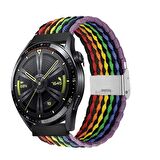 Sneezy Huawei Watch 4 46mm-Watch 4 Pro 22mm Uyumlu Metal Klips Solo Fiberlink Örgü Kordon