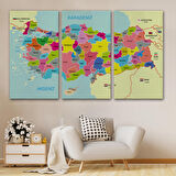 Harita Sepeti Türkiye Haritası Kanvas Tablo Sınır Komşulu Eğitici Dekoratif Tablo 3080