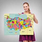 Harita Sepeti Türkiye Haritası Kanvas Tablo Sınır Komşulu Eğitici Dekoratif Tablo 3080