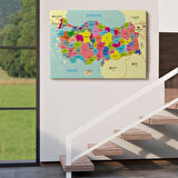 Harita Sepeti Türkiye Haritası Kanvas Tablo Sınır Komşulu Eğitici Dekoratif Tablo 3080