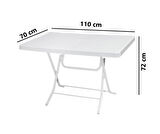 Omnipazar MT-GFM240 Prima Roccia Plastik Kare Bahçe Balkon Masa 70x110 cm Beyaz