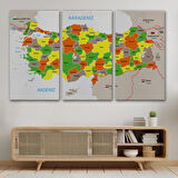 Harita Sepeti Türkiye Haritası Kanvas Tablo Sınır Komşulu Eğitici Dekoratif Tablo 3083