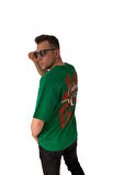 Erkek Tişört Baskılı Bisiklet Yaka Oversize Yeşil Comfort T-shirt Erkek Tshirt