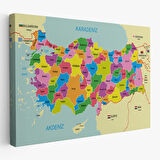 Harita Sepeti Türkiye Haritası Kanvas Tablo Sınır Komşulu Eğitici Dekoratif Tablo 3085