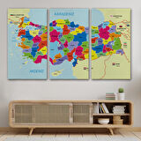 Harita Sepeti Türkiye Haritası Kanvas Tablo Sınır Komşulu Eğitici Dekoratif Tablo 3089