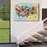 Harita Sepeti Türkiye Haritası Kanvas Tablo Sınır Komşulu Eğitici Dekoratif Tablo 3089