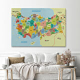 Harita Sepeti Türkiye Haritası Kanvas Tablo Sınır Komşulu Eğitici Dekoratif Tablo 3090