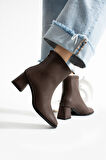 Kahverengi Kadın Kısa Topuklu Rahat Fermuarlı Bot