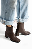 Kahverengi Kadın Kısa Topuklu Rahat Fermuarlı Bot