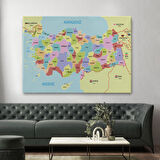 Harita Sepeti Türkiye Haritası Kanvas Tablo Sınır Komşulu Eğitici Dekoratif Tablo 3095