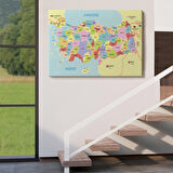 Harita Sepeti Türkiye Haritası Kanvas Tablo Sınır Komşulu Eğitici Dekoratif Tablo 3095