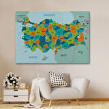 Harita Sepeti Türkiye Haritası Kanvas Tablo Sınır Komşulu Eğitici Dekoratif Tablo 3099