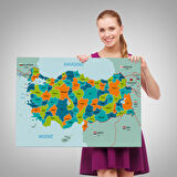 Harita Sepeti Türkiye Haritası Kanvas Tablo Sınır Komşulu Eğitici Dekoratif Tablo 3099