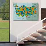 Harita Sepeti Türkiye Haritası Kanvas Tablo Sınır Komşulu Eğitici Dekoratif Tablo 3099