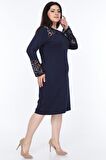 Lacivert İspanyol Kol Büyük Beden Elbise 30Y-1051