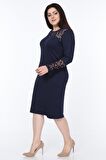 Lacivert İspanyol Kol Büyük Beden Elbise 30Y-1051