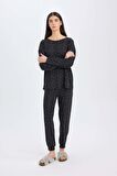 DeFacto Pijama Takımı Softshell Uzun Kollu Üst Beli Lastikli Uzun Altı-Fall in Love D9183AX24WNBK81