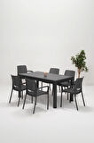 Rattan Lüx 90x150 Bahçe&Balkon&Teras Masa Seti - Antrasit