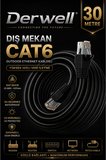 30 METRE CAT6 Dış Mekan Outdoor Ethernet Kablosu 23 AWG 0.57mm Kalın Saf Bakır İnternet Ağ Kablosu Yüksek Hızlı Veri İletimi Su Geçirmez UV Korumalı Dayanıklı Siyah Modem Router Switch Patch Kablo