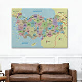 Harita Sepeti Türkiye Haritası Kanvas Tablo Sınır Komşulu Eğitici Dekoratif Tablo 3100