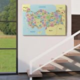 Harita Sepeti Türkiye Haritası Kanvas Tablo Sınır Komşulu Eğitici Dekoratif Tablo 3100