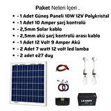 10 Watt Güneş Paneli Aydınlatma Paketi Solar Paket