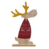 Standlı Simli Ahşap Geyik Kırmızı 30 CM