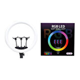 Rgb Ringlight 54CM Işıklı 3'lü Telefon Tutucu LED Selfie Youtuber Tiktok Işığı Kumandalı MJ-56