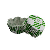 Cupcake Kalıbı Pet Kapsül Dalgalı Kek Kalıbı 65X38 MM (100 Adet)  Beyaza Yeşil Kare Desen