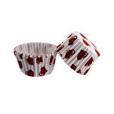 Cupcake Kalıbı Pet Kapsül  Kek Kalıbı 48X34 MM (100 Adet)  Beyaza Kırmızı Kalp Desenli