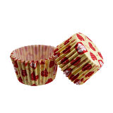 Cupcake Kalıbı Pet Kapsül  Kek Kalıbı 48X34 MM (100 Adet)  Sarıya Kırmızı Kalpli Yazılı