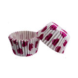 Cupcake Kalıbı Pet Kapsül  Kek Kalıbı 48X34 MM (100 Adet)  Beyaza Fuşya Kalpli