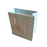 Karton İpsaplı Hediye Çantası Saray Desenli Gümüş 15X17X8 10 Adet  Mavi