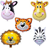Safari Serisi Hayvanlar Temalı Folyo Balon 5 li Set