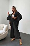 Barbora Keten Kadın Salaş Kimono İkili Takim ln29siyah
