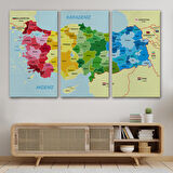 Harita Sepeti Türkiye Haritası Kanvas Tablo Sınır Komşulu Eğitici Dekoratif Tablo 3105