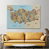 Harita Sepeti Türkiye Haritası Kanvas Tablo Sınır Komşulu Eğitici Dekoratif Tablo 3106
