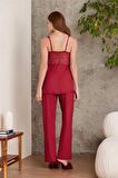 Pierre Cardin Dantelli Sabahlıklı Penye Pijama Takımı Bordo