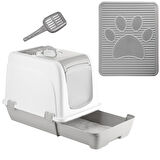 Orta Boy Çekmeceli Kapalı Kedi Tuvaleti Paspas ve Kürek Hediyeli