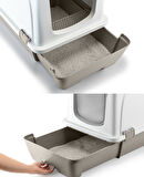 Orta Boy Çekmeceli Kapalı Kedi Tuvaleti Paspas ve Kürek Hediyeli