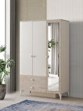 Petra 3 Kapaklı Aynalı Elbise Dolabı Gardrop 120x55x200 