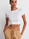 Modal Crop Top-Beyaz