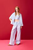 DeFacto Coool Oversize Çizgili Poplin Kısa Kollu Gömlek D3835AX24HSBE196