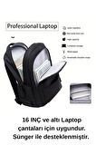 3 Bölmeli Unisex Siyah Renk Laptop Okul Kurs Kamp Seyehat Gezi Günlük Kullanım Sırt Çantası