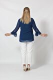 3119İ İndigo Kolu Valon ve Bağcık Detaylı Bluz