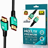 PrimeX PX-H8K01 Fully 1.5m 8K Hdmi Kablo, HDR V2.1 ARC Hdmi Kablo, V2.1 Kablo HDMI